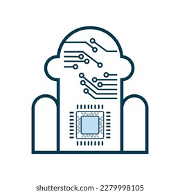 Robot AI idea and body of AI  technology head with circuits of robot system icons, a vector concepts illustration