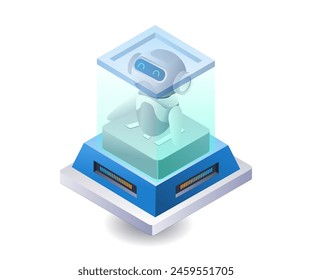 Robot AI protector server technology infographic illustration 3d flat isometric