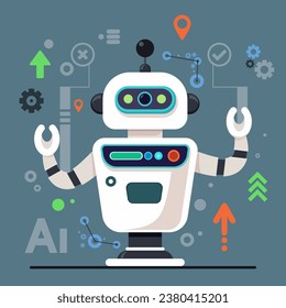 Robot and AI symbols vector illustration. Robotics, automation development, engineering, innovation. Artificial intelligence concept