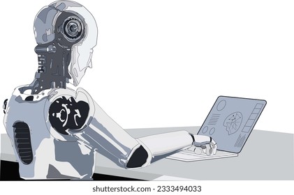 Robot Ai work on computer file vector eps 