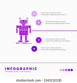 robot, Android, artificial, bot, technology Infographics Template for Website and Presentation. GLyph Purple icon infographic style vector illustration.