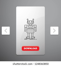 robot, Android, artificial, bot, technology Line Icon in Carousal Pagination Slider Design & Red Download Button