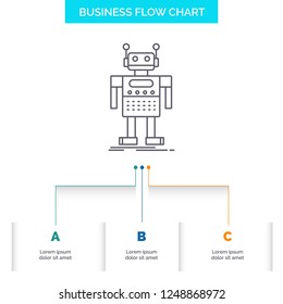 robot, Android, artificial, bot, technology Business Flow Chart Design with 3 Steps. Line Icon For Presentation Background Template Place for text