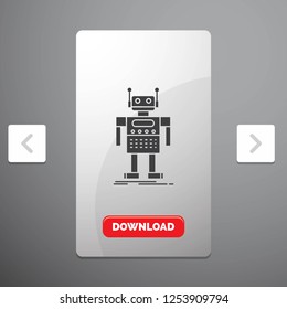 robot, Android, artificial, bot, technology Glyph Icon in Carousal Pagination Slider Design & Red Download Button