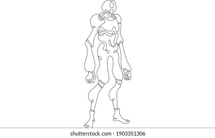 Robot android en pleno crecimiento. Robótica, inteligencia artificial. Un logotipo de línea de dibujo continuo de un solo doodle de arte dibujado a mano aisló una mínima ilustración.