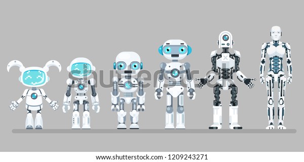ロボット アンドロイド イノベーションstフィクション未来のフラットデザインアイコンセットベクターイラスト のベクター画像素材 ロイヤリティフリー
