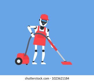 robot android using vacuum cleaner