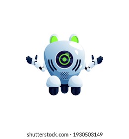 Robot animal frog pet isolated cyborg toy with big green eyes on display. Vector realistic artificial intelligence friend, cybernetic innovations toy. Digital drone automation, futuristic machine