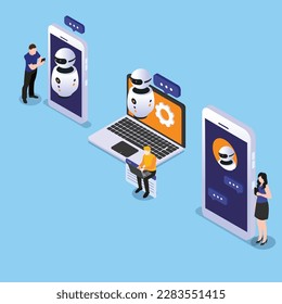 Robot answer customer in chatbot service isometric 3d vector illustration concept for banner, website, illustration, landing page, flyer, etc.