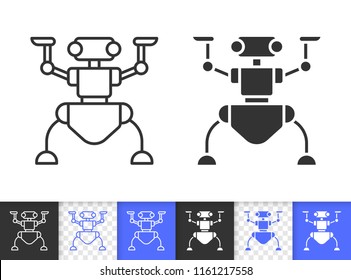Robot ant black linear and silhouette icons. Thin line sign of kids toy. Cute character outline pictogram isolated on white and transparent backdrop. Vector Icon shape. Robot bug simple symbol closeup