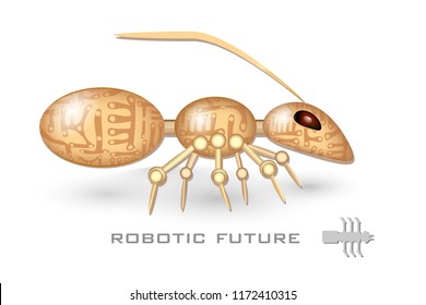 Robot ant. Robot icon. Logo or emblem. Orange color.
Illustration can be used in the internet advertisements,
banners, websites, infographics. Futuristic design. 
Electrical appliances.
