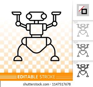 Robot Ant thin line icon. Outline sign of kids toy. Cute Character linear pictogram with different stroke width. Simple vector symbol, transparent backdrop. Robot Ant editable stroke icon without fill