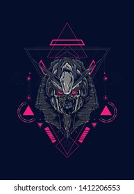 Robot Anubis with sacred geometry pattern
