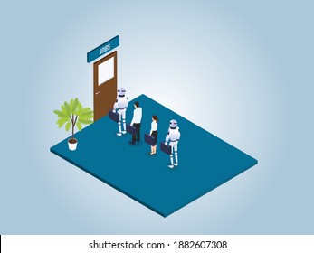 Robot applying for a job isometric 3d vector concept for banner, website, illustration, landing page, flyer, etc.