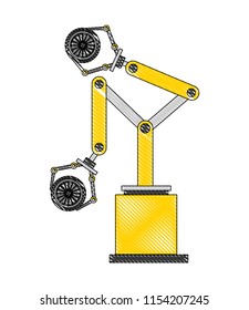 robot arm for automotive engineering with car wheel