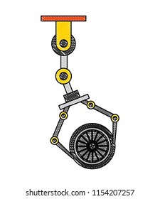 robot arm for automotive engineering with car wheel