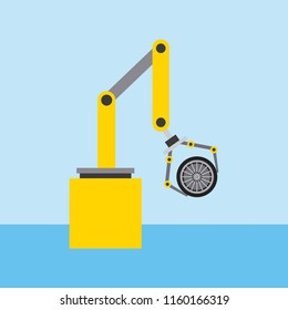 robot arm for automotive engineering with car wheel