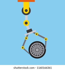 robot arm for automotive engineering with car wheel