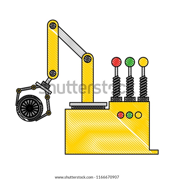 robot arm for automotive engineering with car wheel\
drawing color