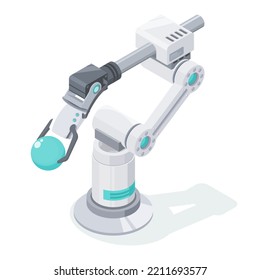 robot arm factory technician programing leaning system isometric model cartoon on clean simple white isolate