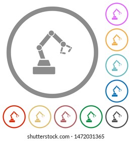 Robot arm flat color icons in round outlines on white background