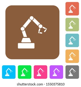 Robot arm flat icons on rounded square vivid color backgrounds.