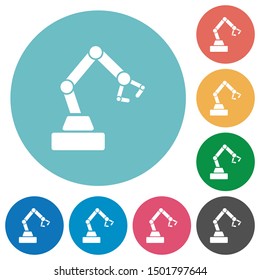 Robot arm flat white icons on round color backgrounds