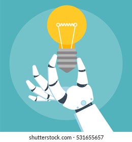 Robot arm hold bulb. Machine learning