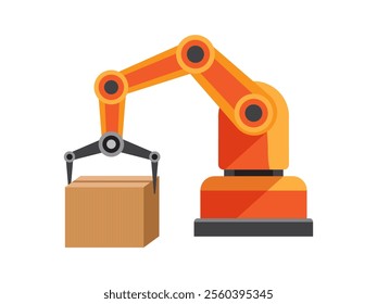 robot arm holding carton box, arm mechanical and cardboard boxes, robotic hands work with packaging box, artificial intelligence and machine, distribution, warehouse, factories and industry concept