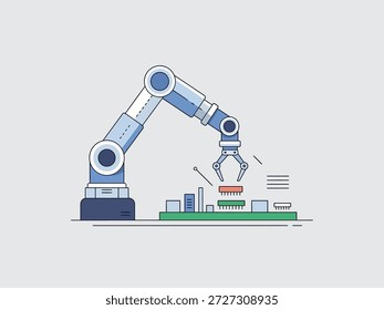 Robot arm holding electronic component for assembly