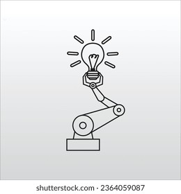 a robot arm is holding a light bulb. illustration of getting ideas for inspiration through robots or artificial intelligence