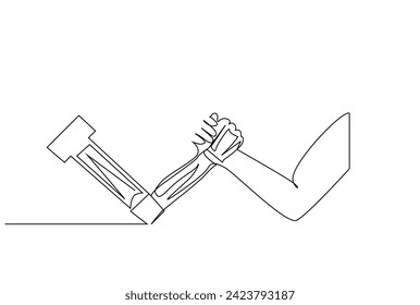 robot arm human arm wrestling technology development one line art design