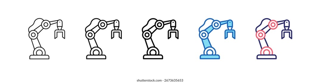 Robot Arm Icon In 5 Different Styles Set Collection.