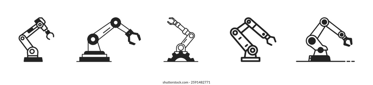 Robot arm icon is designed isolated on a white background. It can be easily used in applications and websites. Vector illustration.