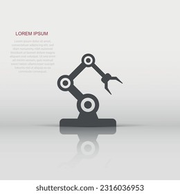 Robot arm icon in flat style. Mechanic manipulator vector illustration on white isolated background. Machine business concept.