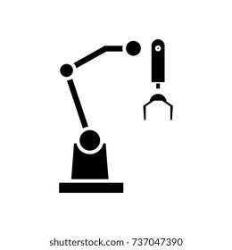 robot arm icon, vector illustration, black sign on isolated background