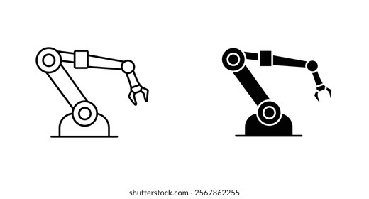 Robot arm icons collection in Filled flat and thin line style.
