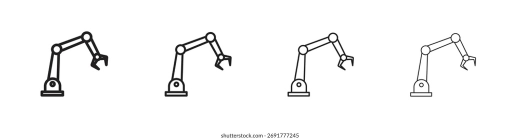 Iconos de brazo de robot ilustraciones colección sobre fondo blanco. Gráficos de Vector perfecto de píxeles