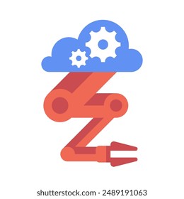 Robot arm in industrial automation technology logo design. Smart industrial revolution 4.0 in factory process, Isolated flat illustration. High Tech Industrial vector infographic