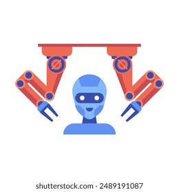 Robot arm in industrial automation technology logo design. Smart industrial revolution 4.0 in factory process, Isolated flat illustration. High Tech Industrial vector infographic