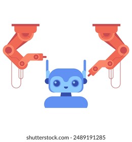 Robot arm in industrial automation technology logo design. Smart industrial revolution 4.0 in factory process, Isolated flat illustration. High Tech Industrial vector infographic