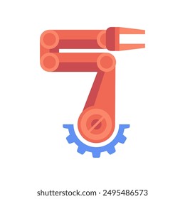 Robot arm in industrial automation technology logo design. Smart industrial revolution 4.0 in factory process, Isolated flat illustration. High Tech Industrial vector infographic