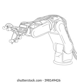 robot arm, industrial machinery, line drawing illustration