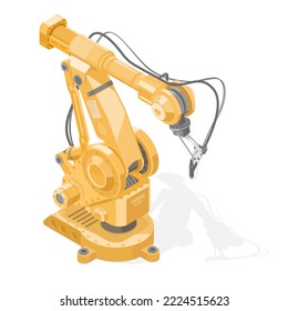 Robot arm isometric for heavy load welding automation system smart industrial yellow on white background isolated