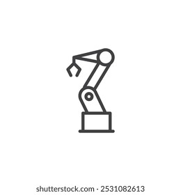 Ícone de linha de braço de robô. sinal de estilo linear para conceito móvel e web design. Ícone vetorial de contorno de braço de robótica industrial. Símbolo, ilustração de logotipo. Gráficos vetoriais