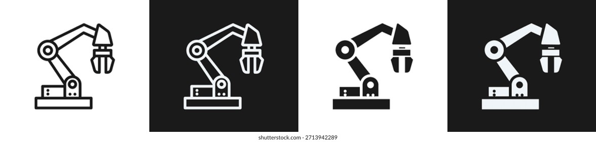 Robot Arm Line N Glyph Icon Style In White And Black Background