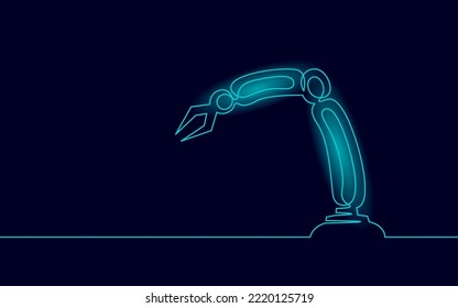 Robot arm low poly manipulator. Part construct assembly triangle shape. Continuous one line art robotic artificial machinery innovation technology hand vector illustration