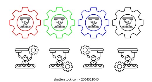 Robot arm man conveyor invention vector icon in gear set illustration for ui and ux, website or mobile application
