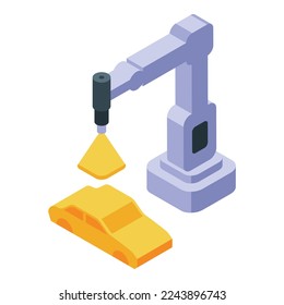 Icono de servicio de pintura de brazo robot vectores isométricos. Auto auto. Pincel de aire corporal