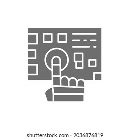 El brazo robot presiona el icono gris del botón.
